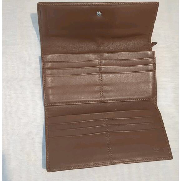 Coach Long Wallet Vintage Leather Signature Brown Beige Pleated Canvas Trifold - Picture 9 of 12